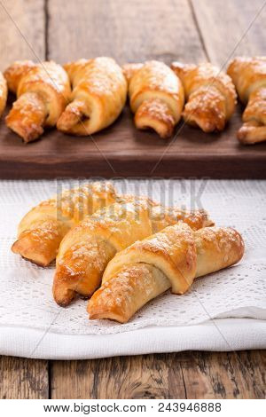 Rugelach Traditional Jewish  Cookies On Wooden Table Rustic Style.