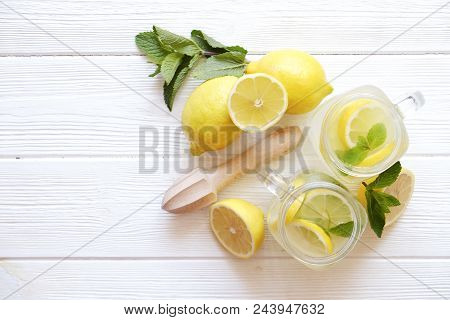 Summer Healthy Non Alcoholic Cocktails, Citrus Infused Water Drinks, Lemonades With Lime Lemon Or Or