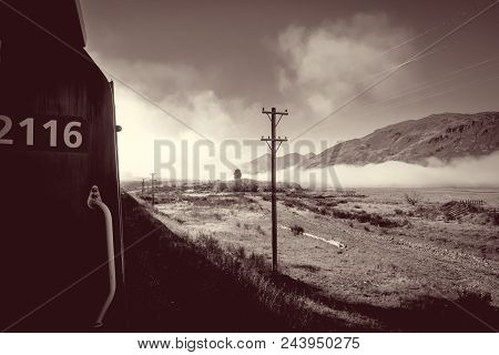 Train In Mountain Fields Landscape, New Zealand Alps
