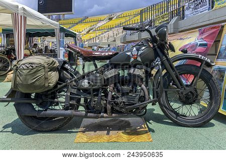 Heraklion, Crete / Greece - July 6, 2013: Old Military Style Harley Davidson During A Vintage Vehicl