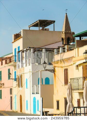 Alghero, Lungomare, Colorful Houses, Italy, Sardinia, Sassari