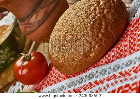Polish Conttage Rye , Traditional Assorted Poland Dishes, Top View.