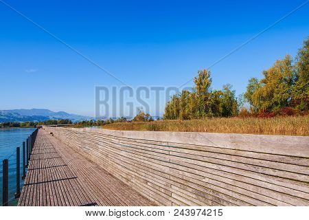 Wooden Bridge Over Lake Zurich Between The Town Of Rapperswil And The Village Of Hurden - The Longes