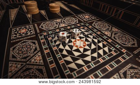 Black Board Game Backgammon And White Checkers