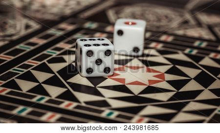 Black Board Game Backgammon And White Checkers
