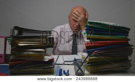 Disappointed Businessman Image Working In Financial Archive Room