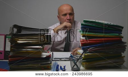 Preoccupied Businessman Image Working In Office Room Look In Financial Archive