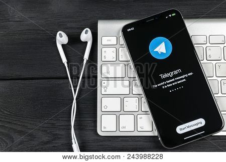 Sankt-petersburg, Russia, June 2, 2018: Telegram X Application Icon On Apple Iphone X Screen Close-u