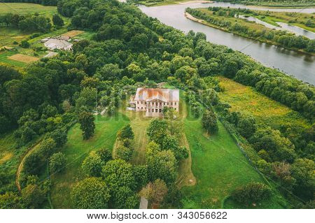 Khalch, Vetka District, Belarus. Aerial View Old House Manor Of Landowner Voynich-senozhetskih. Top 