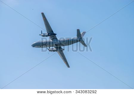 Bucharest/ Romania - Aeronautic Show - September 21, 2019: An30 Military Airplane Flying In The Sky