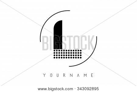 L Black Dotted Letter Logo Design With A Circular Rounded Frame. Dotted Shape Logotype.