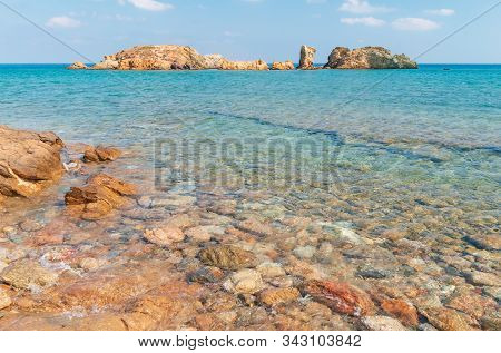 View On Beautiful Vai Palm Beach At Eastern Part Of Crete Island. Greece Europe.