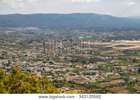 Panoramic View From The Hill Filerimos Southwest Of The Capital Rhodes On The Landscape On Greek Isl
