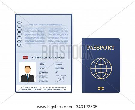 Blank Open Passport Template. International Passport With Sample Personal Data Page. Vector Stock Il