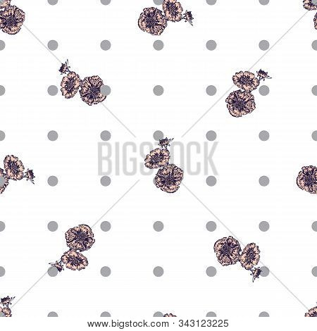 Hand- Drawn Astra Flowers Seamless Pattern On White Background For Fabric Or Surface Design.  Vector