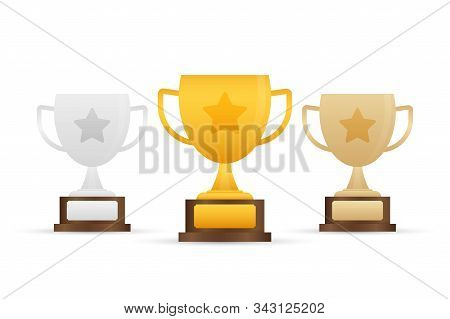 Gold, Silver And Bronze Trophy Cup. Vector Stock Illustration