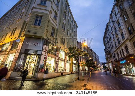 Brno, Czechia - November 5, 2019: People Rushing And Walking In A Pedestrian Street Of Brno, Orli Ul