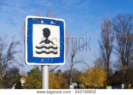 Swimming Area Beach Sign At Lake Balaton