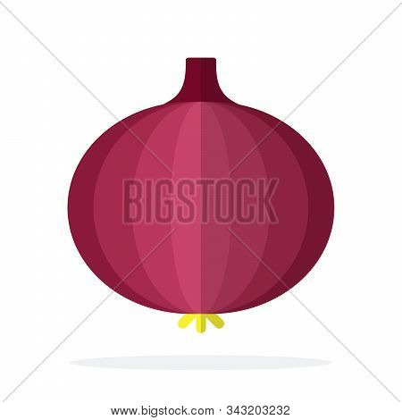 Red Onion Vector Flat Material Design Isolated Object On White Background.