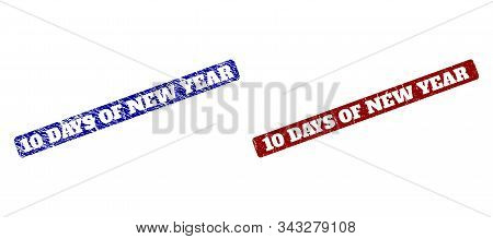 Flat Vector 10 Days Of New Year Watermarks With Distress Surfaces. Rounded Rectangle Seal Stamps. Re