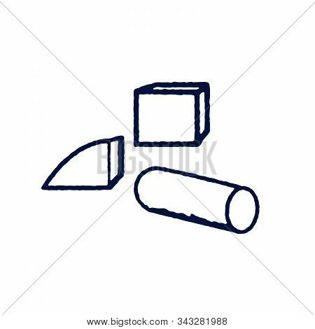 Meccano Puzzle Kit Set On White Paper Backdrop. Freehand Outline Black Color Ink Hand Drawn Design O