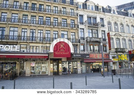 Brussels, Belgium - 6th June, 2019: The Legendary Hotel Metropol - Elegant Building With Entrance In