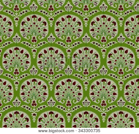 Floral Seamless Fabric Pattern. Flourish Tiled Oriental Ethnic Background. Arabic Ornament With Fant