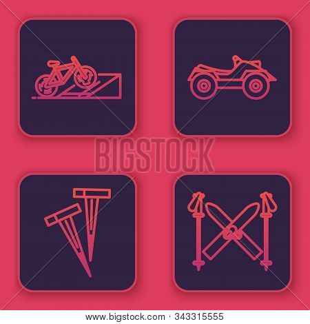 Set Line Bicycle On Street Ramp, Pegs For Tents, All Terrain Vehicle Or Atv Motorcycle And Ski And S