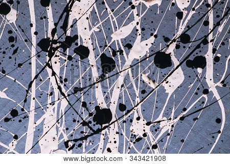 Picture Painted Using The Technique Of Dripping. Mixing Different Colors White And Black. Lines And 