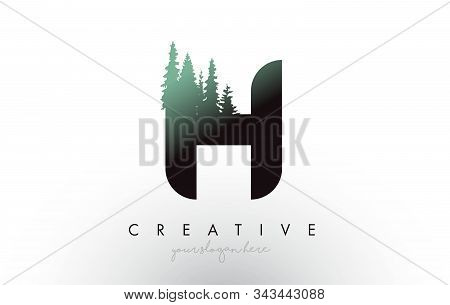 Creative H Letter Logo Idea With Pine Forest Trees. Letter H Design With Pine Tree On Topvector Illu