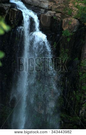 Beautiful Waterfall In Mountains. Landscape,