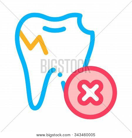 Dentist Stomatology Unhealthy Tooth Vector Icon Sign Thin Line. Caries And Debris Bad Tooth Linear P