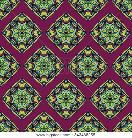 Stained Glass Quilt Inspired Vector Seamless Repeat Pattern