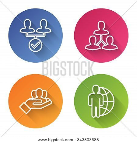 Set Line Project Team Base, Project Team Base, Project Team Base And Globe And People. Color Circle 
