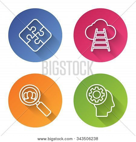 Set Line Piece Of Puzzle, Ladder Leading To Cloud, Magnifying Glass For Search A People And Human He