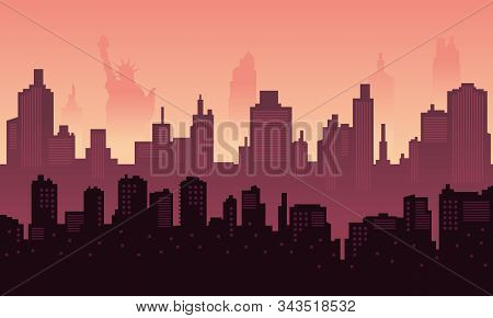 City Silhouette Of Liberty Statue In The Afternoon