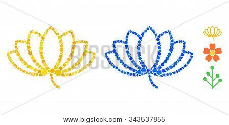 Lotus Mosaic Of Filled Circles In Various Sizes And Color Tints, Based On Lotus Icon. Vector Filled 