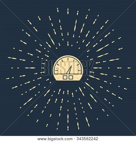 Beige Speedometer Icon Isolated On Blue Background. Abstract Circle Random Dots. Vector Illustration
