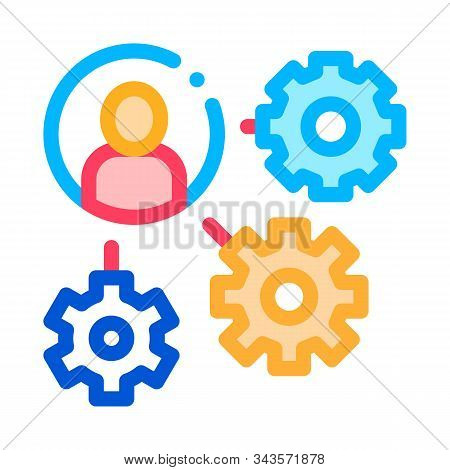 Gear Mechanism And Man Silhouette Agile Vector Icon Thin Line. Agile Rocket And Document, Sandglass 