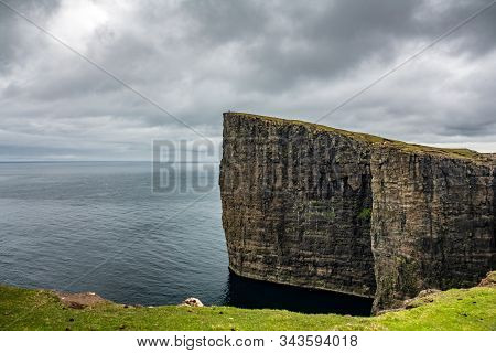 Sorvagsvatn Lake Cliffs Over The Ocean, Faroe Islands
