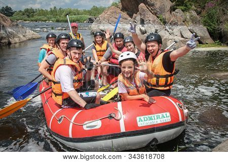 Sun Kosi Near Harkapur / Nepal - August 30, 2019: Whitewater Rafting On The Dudh Koshi In Nepal. Raf