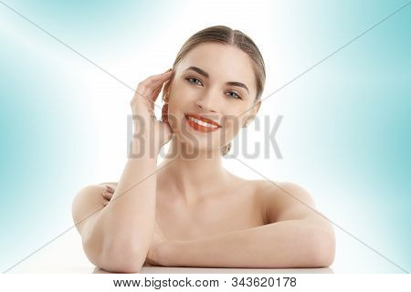 Young Woman With Red Lipstick And Toothy Smile