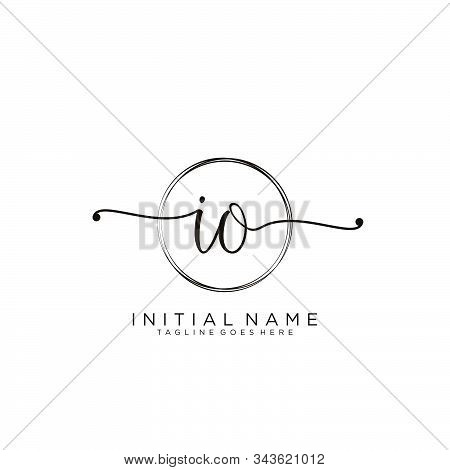 Io Initial Handwriting Logo With Circle Template Vector.