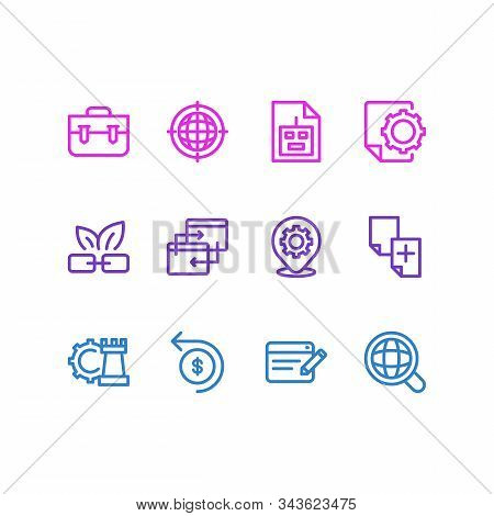 Illustration Of 12 Advertising Icons Line Style. Editable Set Of Robot Txt, Duplicate Content, Portf