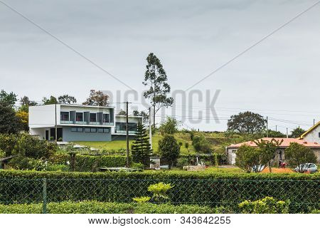 Vila Cha Near Esposende, Portugal - May 9, 2018: Architectural Detail Of A Modern House In A Small V