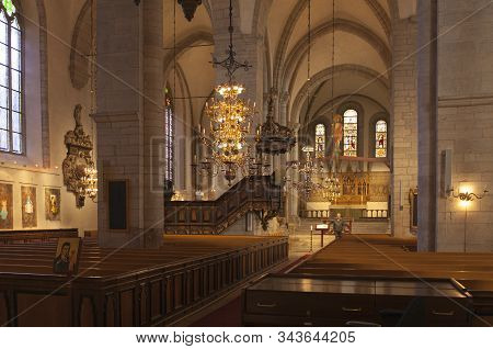 Visby, Sweden On October 10. The Interior Of The Cathedral, Dome On October 10, 2019 In Visby, Swede