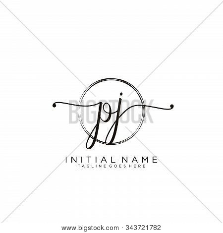 Pj Initial Handwriting Logo With Circle Template Vector.