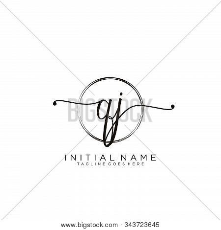 Qj Initial Handwriting Logo With Circle Template Vector.