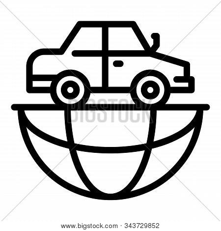 Global Car Travel Icon. Outline Global Car Travel Vector Icon For Web Design Isolated On White Backg