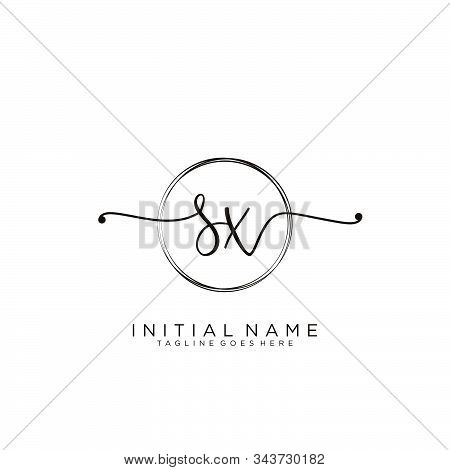 Sx Initial Handwriting Logo With Circle Template Vector.